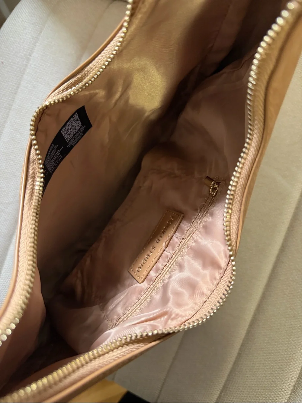 Camel Suede-Effect Hobo Bag with Gold Hardware